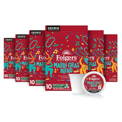Folgers Mardi Gras Blend Medium-Dark Roast Coffee, Keurig K-Cup pods, 10 Count Box (Pack of 6)