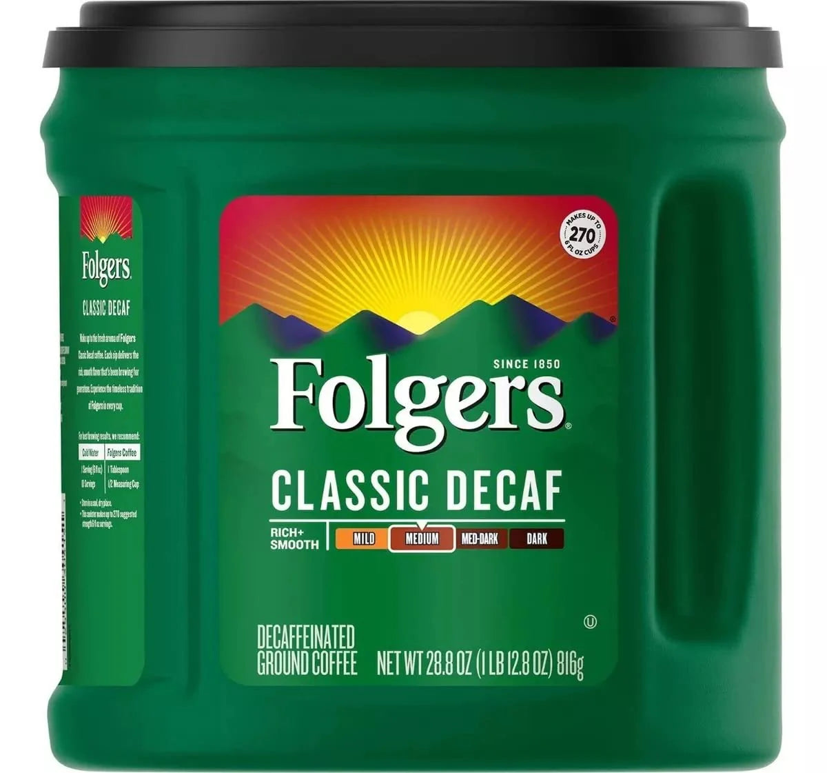 Folgers Ground Decaf Classic Medium Roast Coffee, Pack of 1, 33.9 Ounce, 1.8 pounds