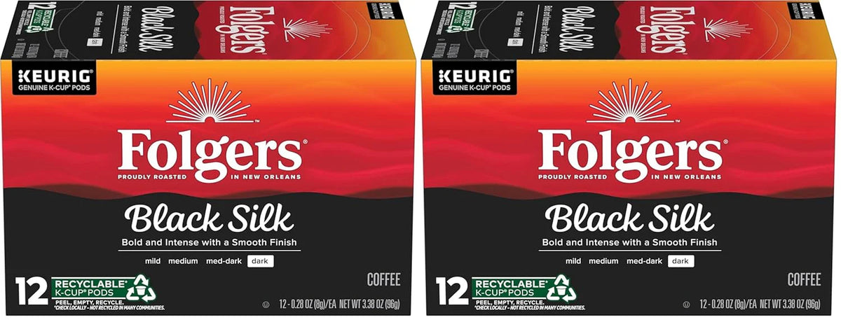 Folgers Black Silk Dark Roast Coffee, 12 Keurig K-Cup Pods (Pack of 2)