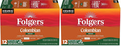Folgers 100 Colombian Decaf Medium Roast Coffee Keurig KCup Pods, Lively Columbian, 12 Count (Pack of 2)