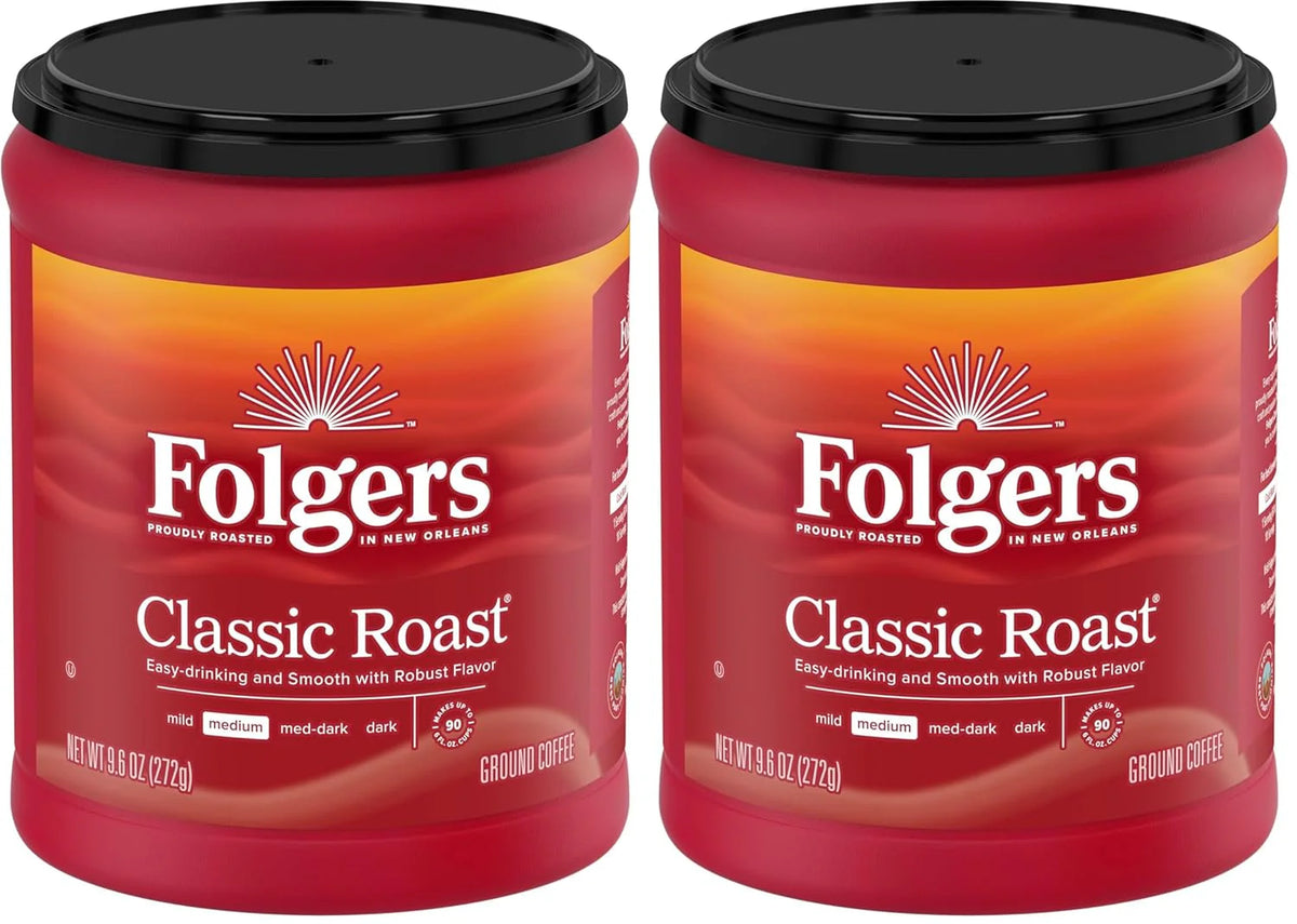 Folgers Classic Roast Medium Roast Ground Coffee, 9.6 Ounce (Pack of 2)